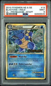 2010 Pokemon Heartgold & Soulsilver Unleashed 13 Blastoise-holo Prerelease-staff PSA 9