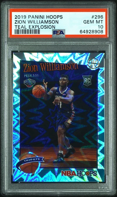 2019 Panini Hoops 296 Zion Williamson Teal Explosion PSA 10