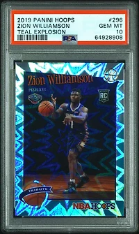2019 Panini Hoops 296 Zion Williamson Teal Explosion PSA 10