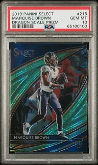 2019 Panini Select 216 Marquise Brown Dragon Scale Prizm PSA 10