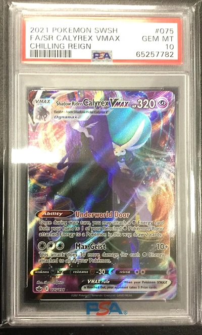 2021 Pokemon Sword & Shield Chilling Reign 075 Full Art/shadow Rider Calyrex Vmax PSA 10
