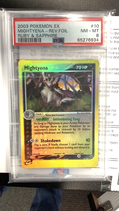 2003 Pokemon Ex Ruby & Sapphire 10 Mightyena-reverse Foil PSA 8