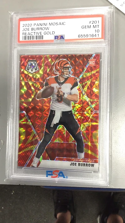 2020 Panini Mosaic 201 Joe Burrow Reactive Gold PSA 10