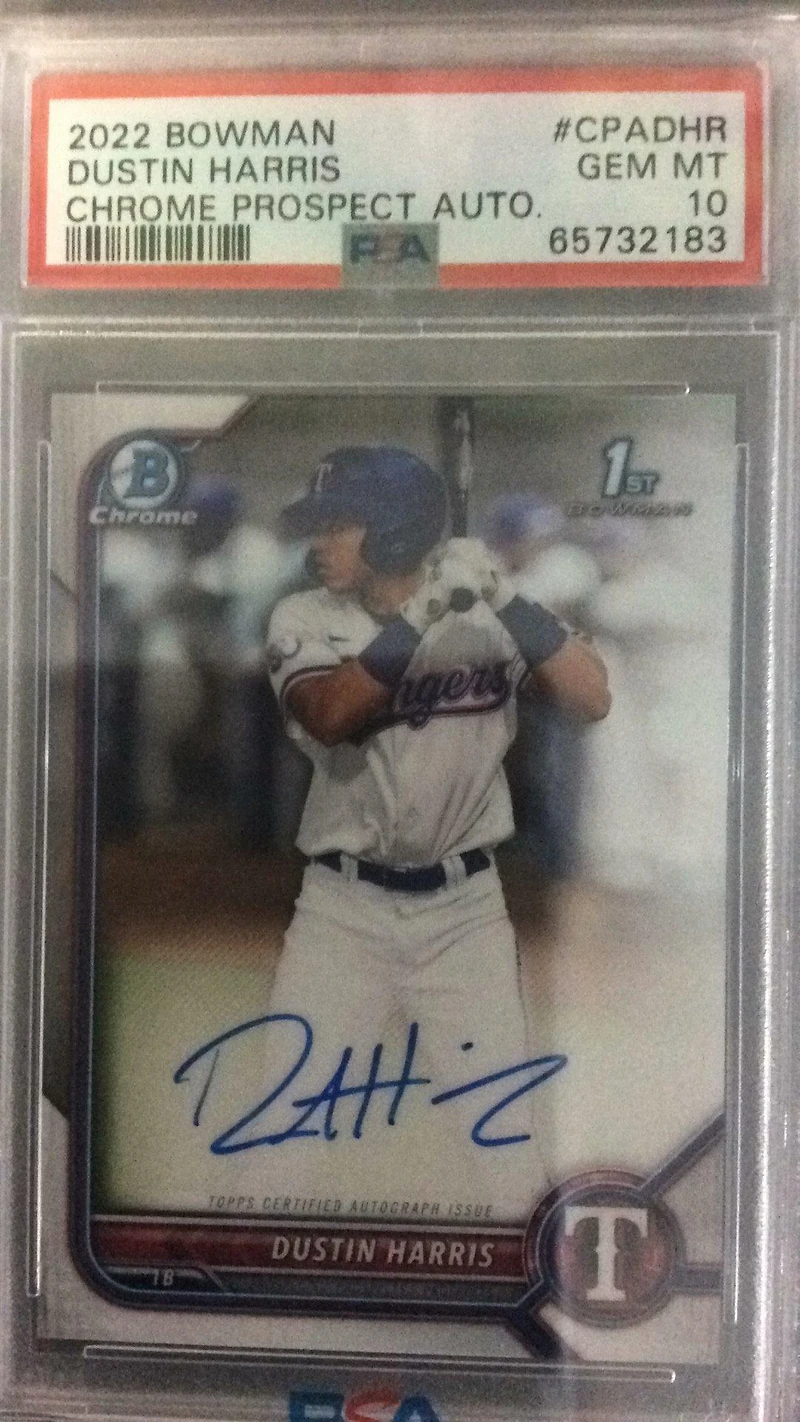 2022 Bowman Chrome Prospect Autographs Cpadhr Dustin Harris PSA 10