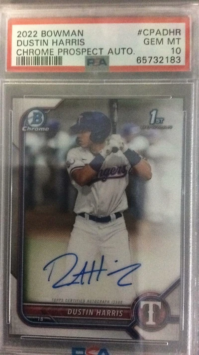 2022 Bowman Chrome Prospect Autographs Cpadhr Dustin Harris PSA 10
