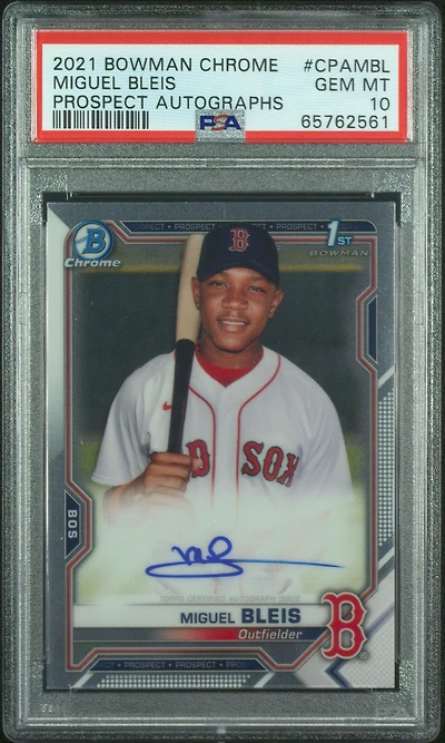 2021 Bowman Chrome Prospect Autographs Cpambl Miguel Bleis PSA 10