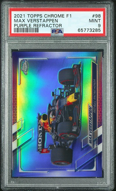 2021 Topps Chrome Formula 1 98 Max Verstappen Purple Refractor PSA 9