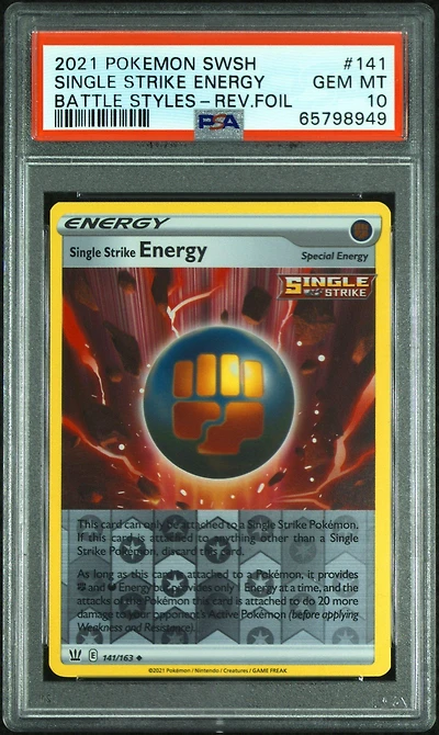 2021 Pokemon Sword & Shield Battle Styles 141 Single Strike Energy-reverse Foil PSA 10