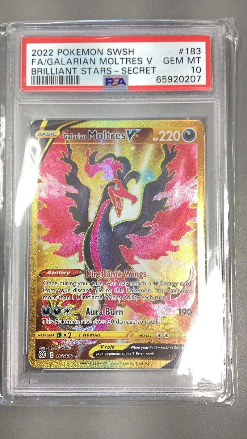 2022 Pokemon Sword & Shield Brilliant Stars 183 Full Art/galarian Moltres V Secret PSA