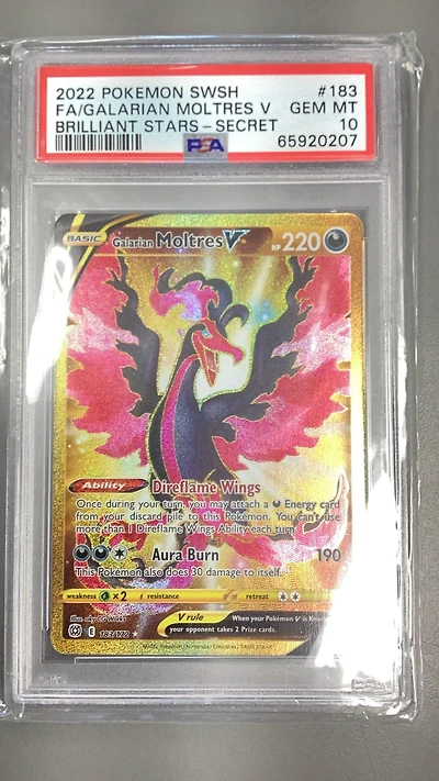 2022 Pokemon Sword & Shield Brilliant Stars 183 Full Art/galarian Moltres V Secret PSA