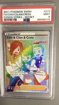 2021 Pokemon Sword & Shield Fusion Strike 273 Full Art/chili & Cilan & Cress Secret PSA