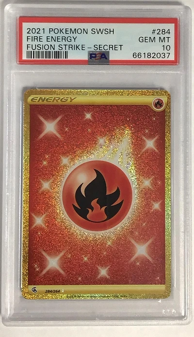 2021 Pokemon Sword & Shield Fusion Strike 284 Fire Energy Secret PSA