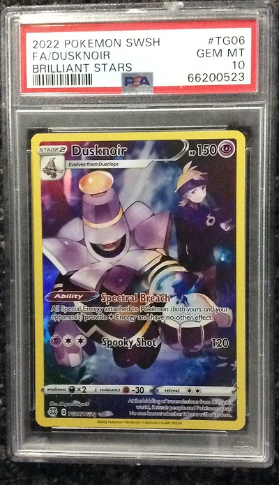 2022 Pokemon Sword & Shield Brilliant Stars Tg06 Full Art/dusknoir PSA 10