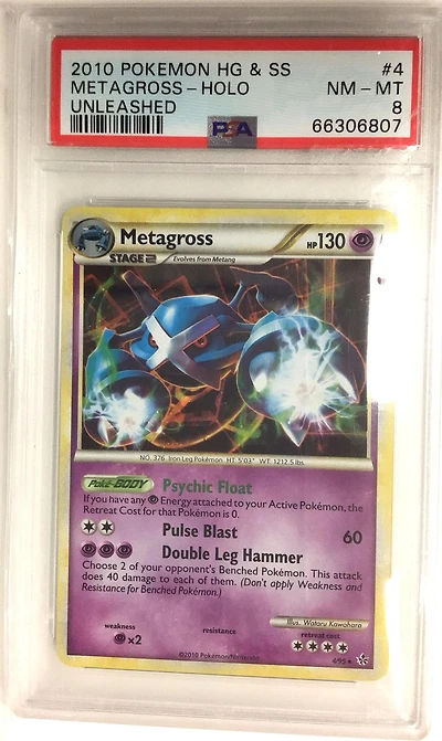 2010 Pokemon Heartgold & Soulsilver Unleashed 4 Metagross-holo PSA 8
