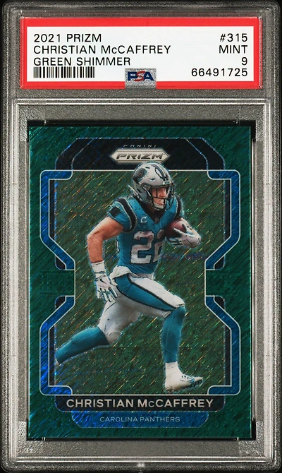 2021 Panini Prizm 315 Christian Mccaffrey Green Shimmer PSA 9