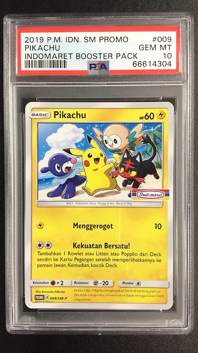 2019 Pokemon Indonesian Sm Promo 009 Pikachu Indomaret Booster Pack PSA 10