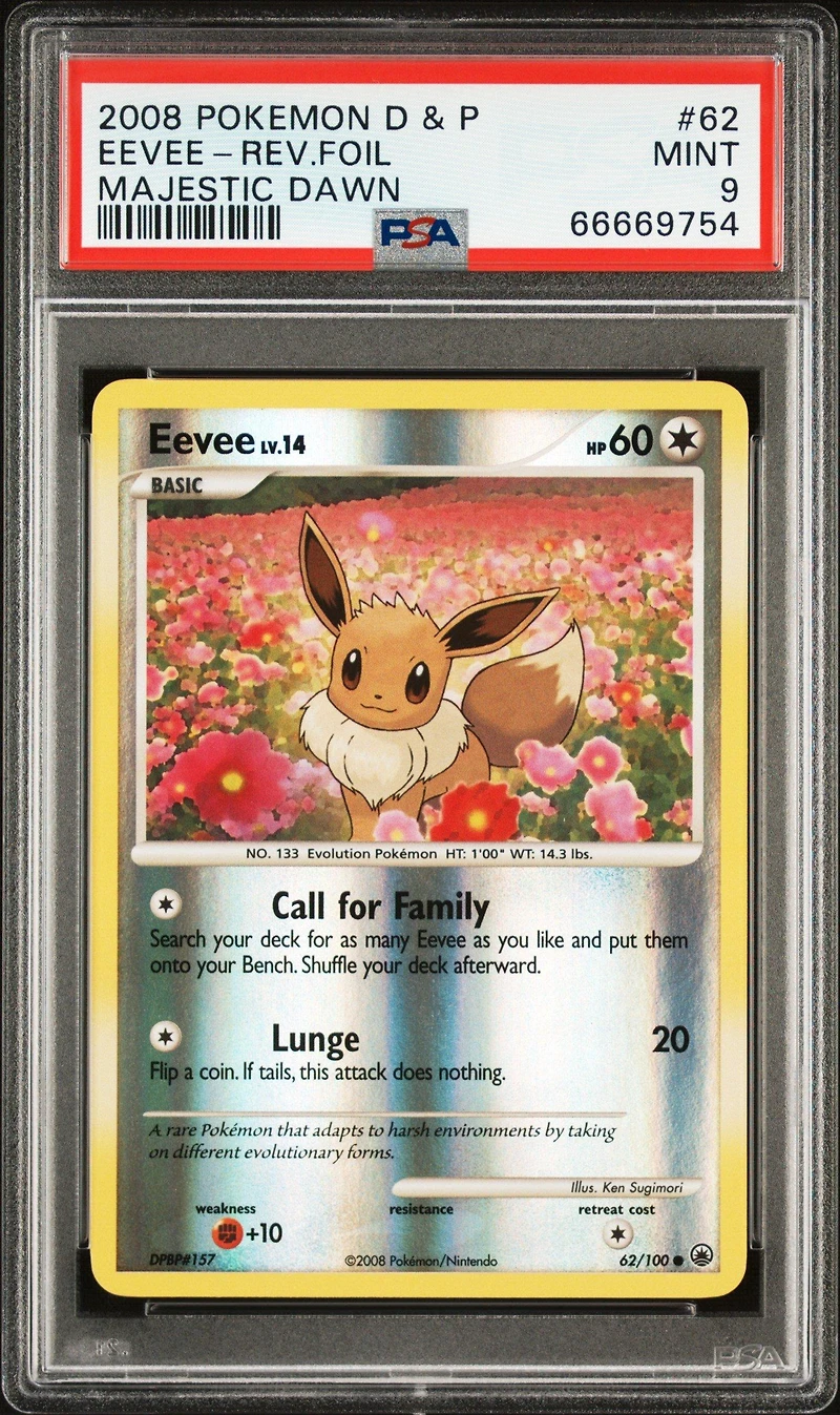 2008 Pokemon Diamond & Pearl Majestic Dawn 62 Eevee-reverse Foil PSA 9