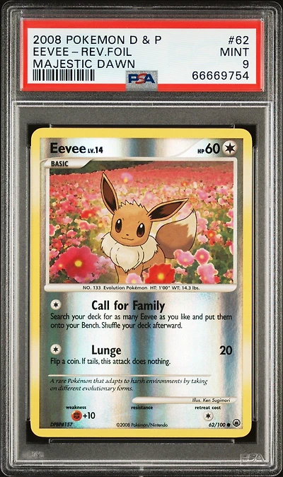2008 Pokemon Diamond & Pearl Majestic Dawn 62 Eevee-reverse Foil PSA 9