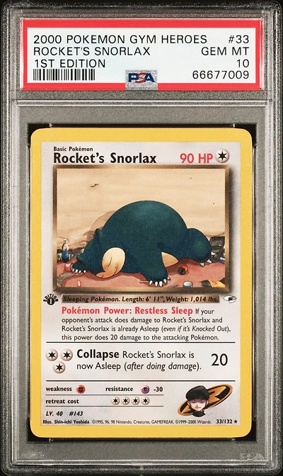 2000 Pokemon Gym Heroes 33 Rocket's Snorlax 1st Edition PSA
