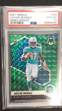 2021 Panini Mosaic 308 Jaylen Waddle Green Mosaic PSA 10