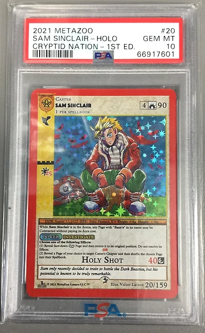 2021 Metazoo Cryptid Nation 20 Sam Sinclair-holo 1st Edition PSA 10