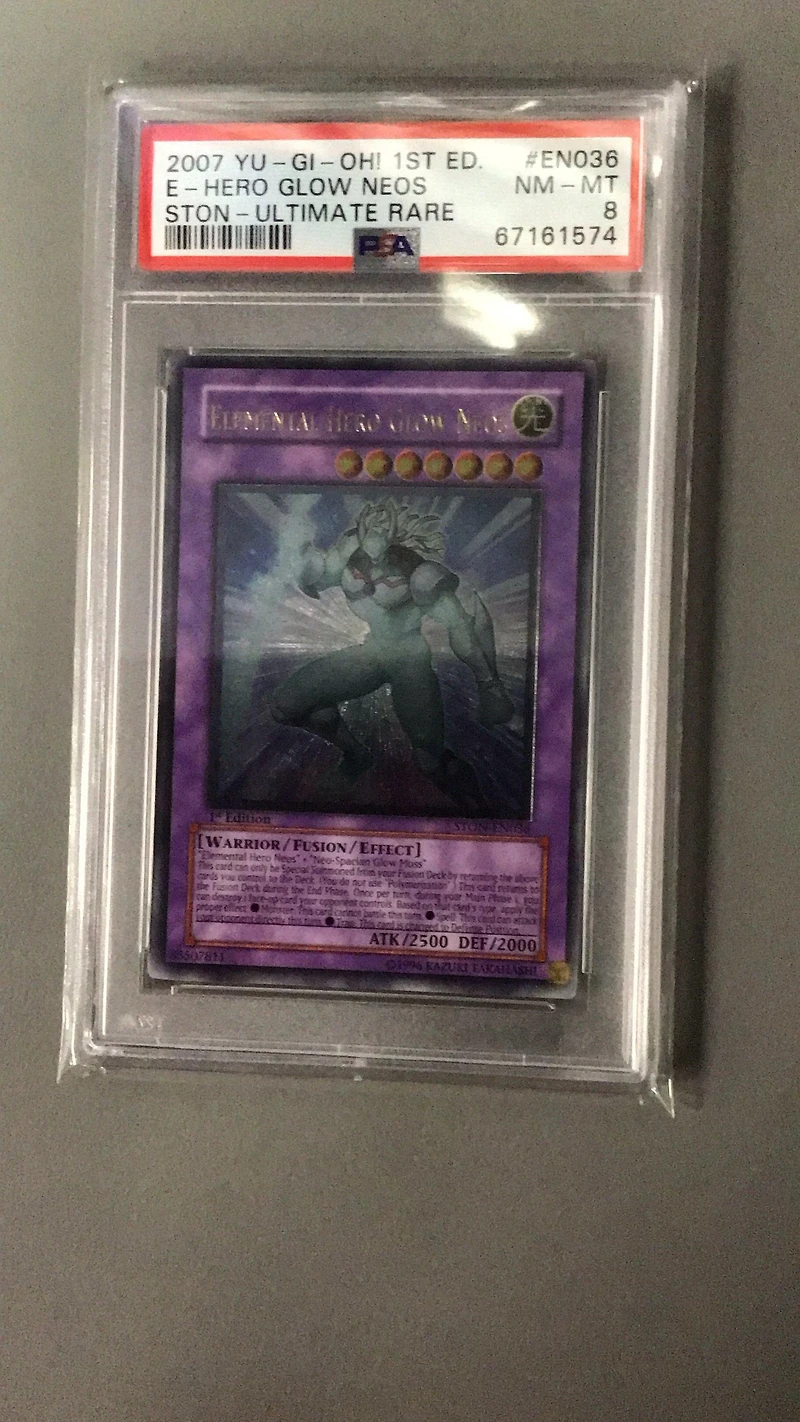 2007 Yu-gi-oh! Ston-strike Of Neos En036 Elemental Hero Glow Neos 1st Edition-ultimate Rare PSA 8