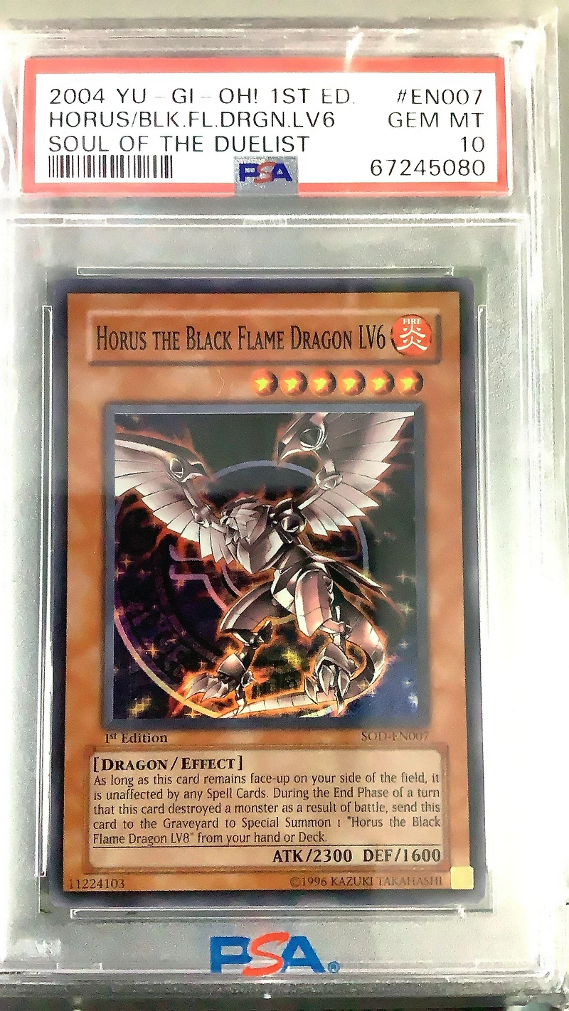 2004 Yu-gi-oh! Sod-soul Of The Duelist En007 Horus The Black Flame Dragon Lv6 1st Edition PSA 10