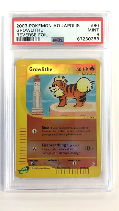 2003 Pokemon Aquapolis 80 Growlithe-reverse Foil PSA