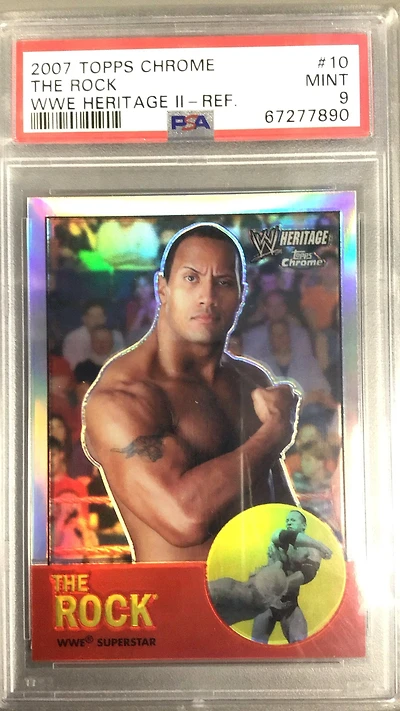 2007 Topps Chrome Wwe Heritage Ii 10 The Rock Refractor PSA 9