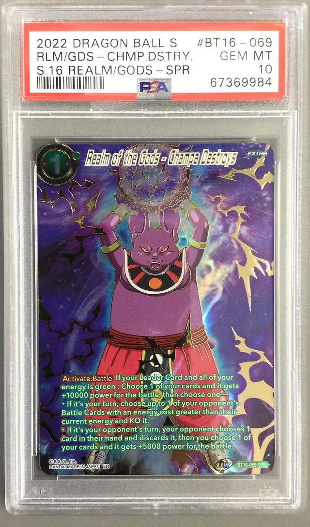 GameStop 2022 Dragon Ball Super Card Game Series 16 Realm Of The Gods  Bt16-069 Realm Of The Gods-champa Destroys Special Rare PSA 10 at Hamilton  Place in Chattanooga, TN