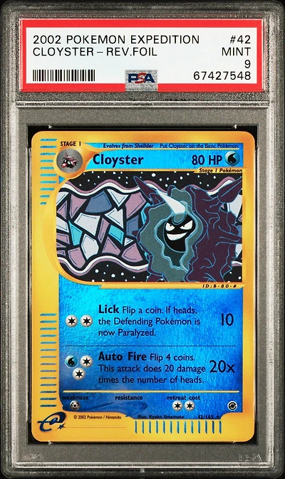 2002 Pokemon Expedition 42 Cloyster-reverse Foil PSA 9