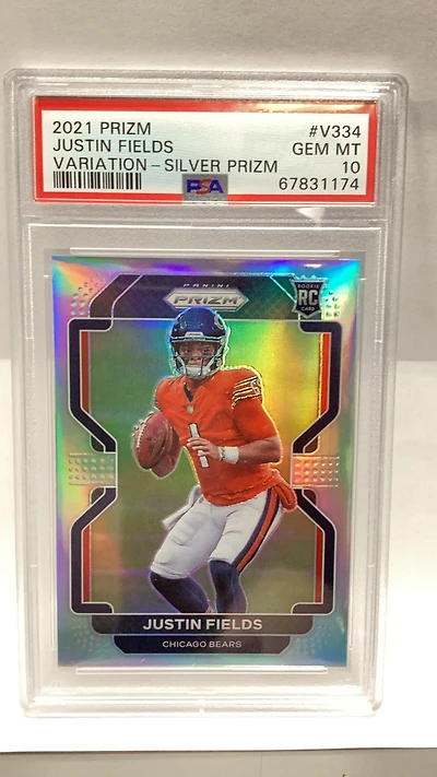 2021 Panini Prizm V334 Justin Fields Variation-silver Prizm PSA 10