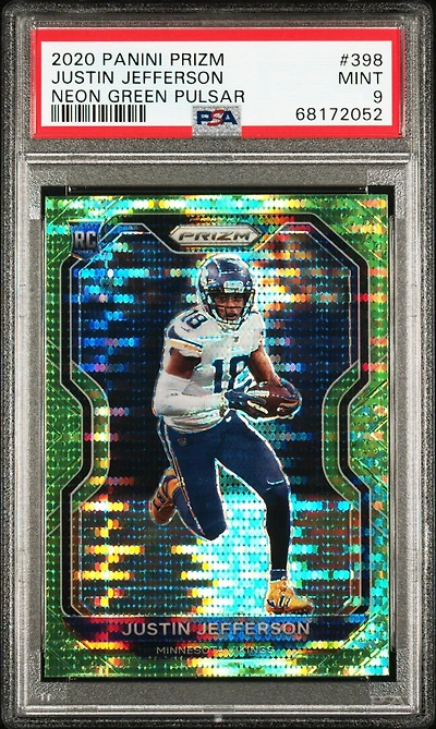 2020 Panini Prizm 398 Justin Jefferson Neon Green Pulsar PSA 9