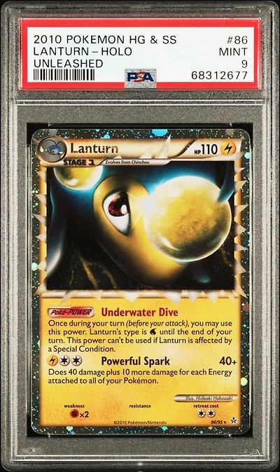 2010 Pokemon Heartgold & Soulsilver Unleashed 86 Lanturn-holo PSA 9