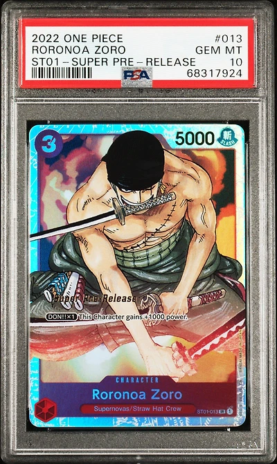 2022 One Piece Starter Deck St01-straw Hat Crew 013 Roronoa Zoro Super Pre-release PSA 10