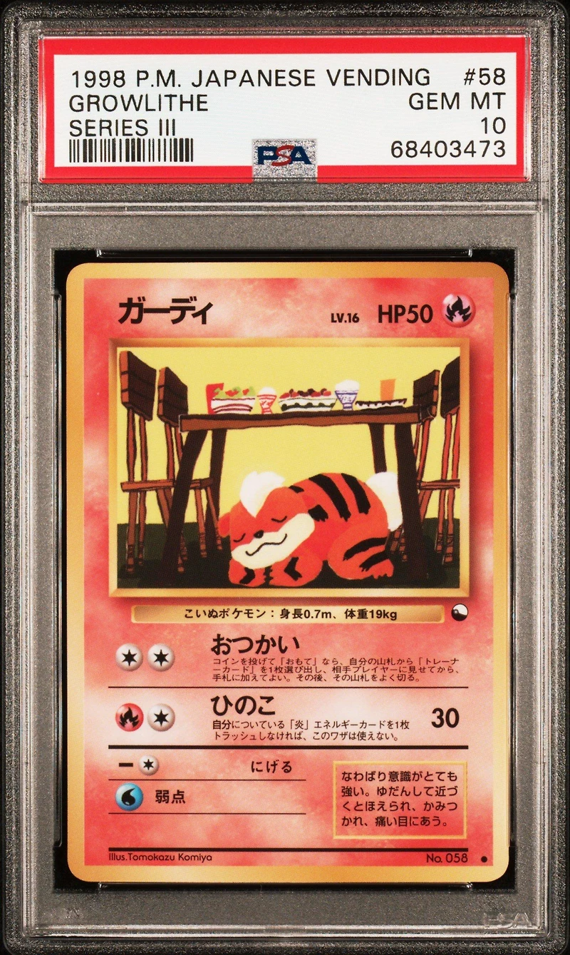 1998 Pokemon Japanese Vending 58 Growlithe PSA 10