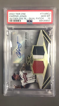 2022 Topps Tier One Autographed Tier One Relics T1arcj Chipper Jones Dual Patch PSA 10