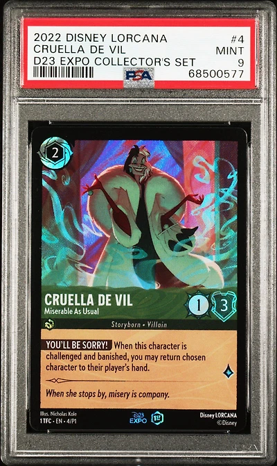 2022 Disney Lorcana Promo 4 Cruella De Vil - Miserable As Usual D23 Expo Collector's Set PSA 9