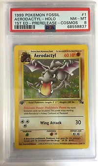 1999 Pokemon Fossil 1 Aerodactyl-holo 1st Edition-prerelease-cosmos PSA 8