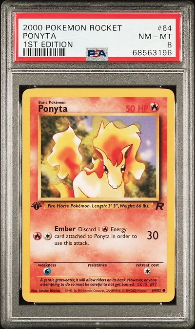 2000 Pokemon Rocket 64 Ponyta 1st Edition PSA 8