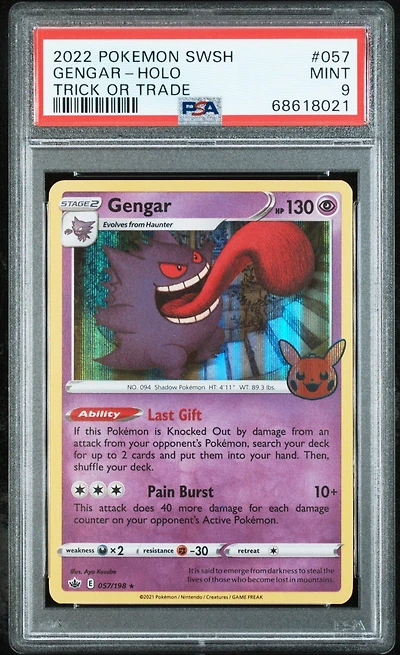 2021 Pokemon Sword & Shield Chilling Reign 057 Gengar-holo Trick Or Trade 2022 PSA