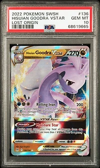 2022 Pokemon Sword & Shield Lost Origin 136 Hisuian Goodra Vstar PSA