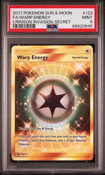 2017 Pokemon Sun & Moon Crimson Invasion 123 Full Art/warp Energy Secret PSA 9