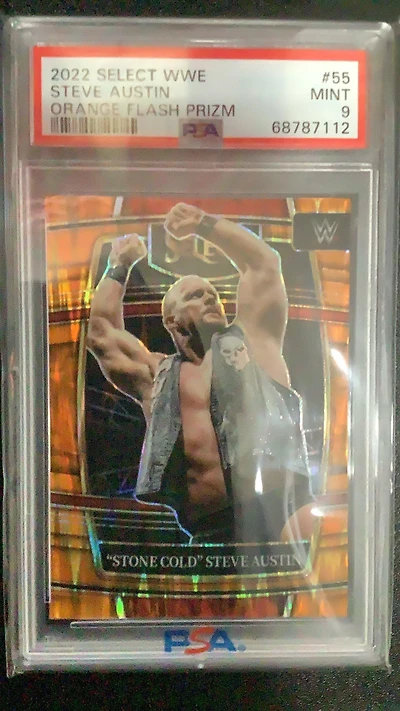 2022 Panini Select Wwe 55 Stone Cold Steve Austin Orange Flash Prizm PSA 9