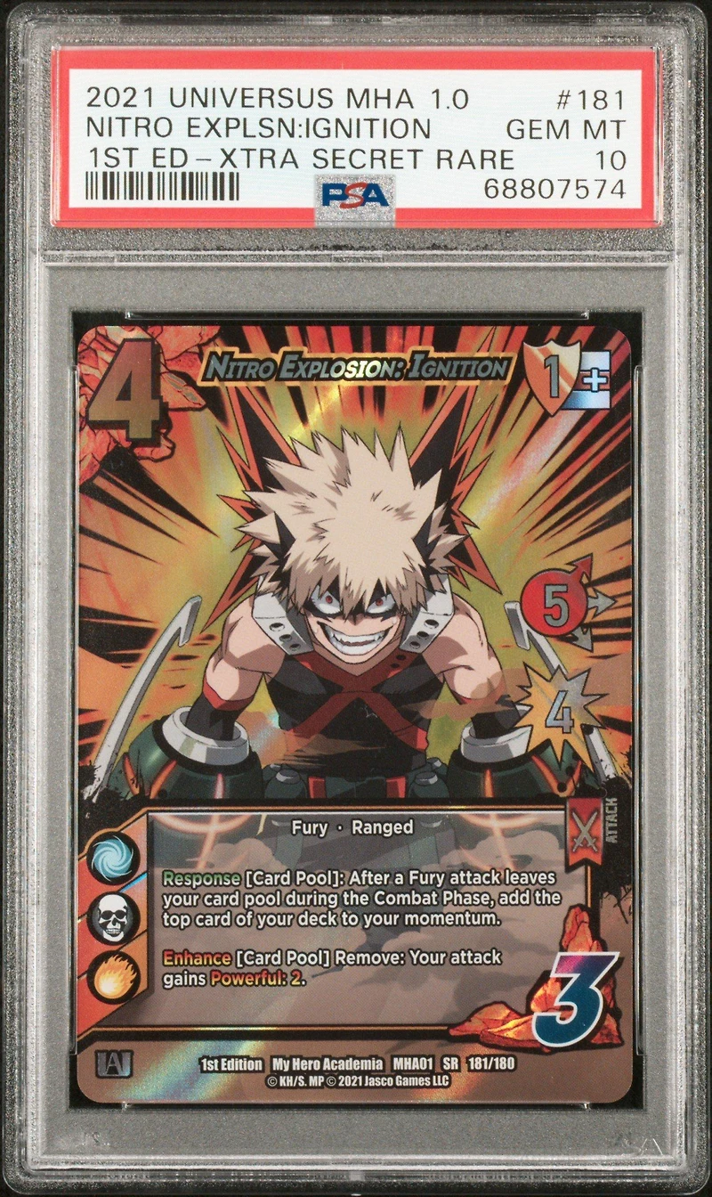 2021 Universus My Hero Academia Series 1.0 181 Nitro Explosion: Ignition 1st Edition-xtra Secret Rare PSA 10