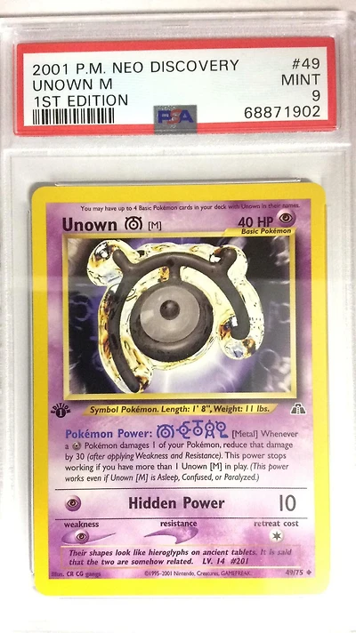 2001 Pokemon Neo Discovery 49 Unown M 1st Edition PSA 9
