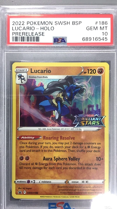 2022 Pokemon Swsh Black Star Promo 186 Lucario-holo Prerelease PSA 10