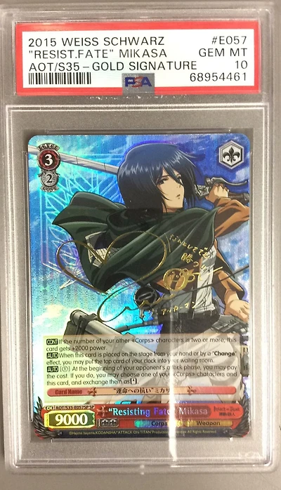 2015 Weiss Schwarz Attack On Titan E057 "resisting Fate" Mikasa Gold Signature PSA 10