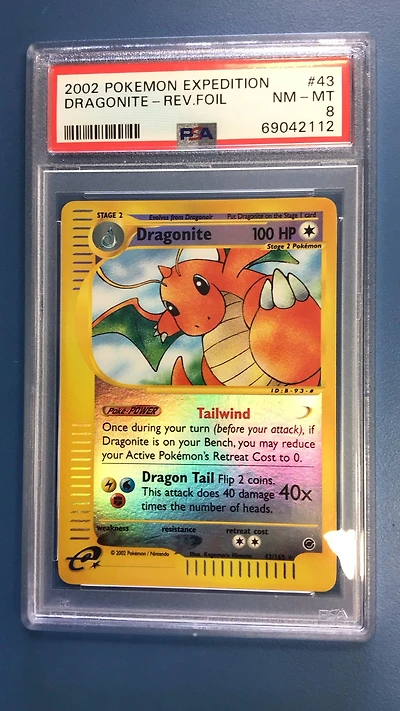 2002 Pokemon Expedition 43 Dragonite-reverse Foil PSA 8