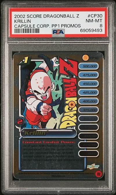 2002 Score Dragon Ball Z Capsule Corp. Power Pack 1 Cp30 Krillin PSA 8